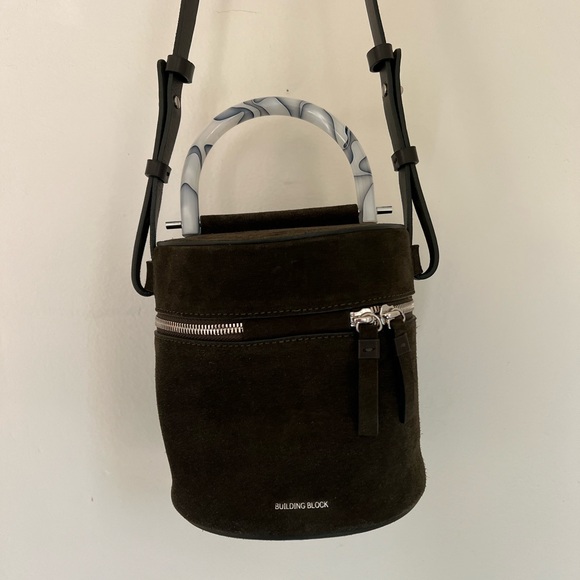 Building Block Green Suede Leather Drum Bag Sold Out Rare Marbled Handle NWOT - Picture 5 of 10